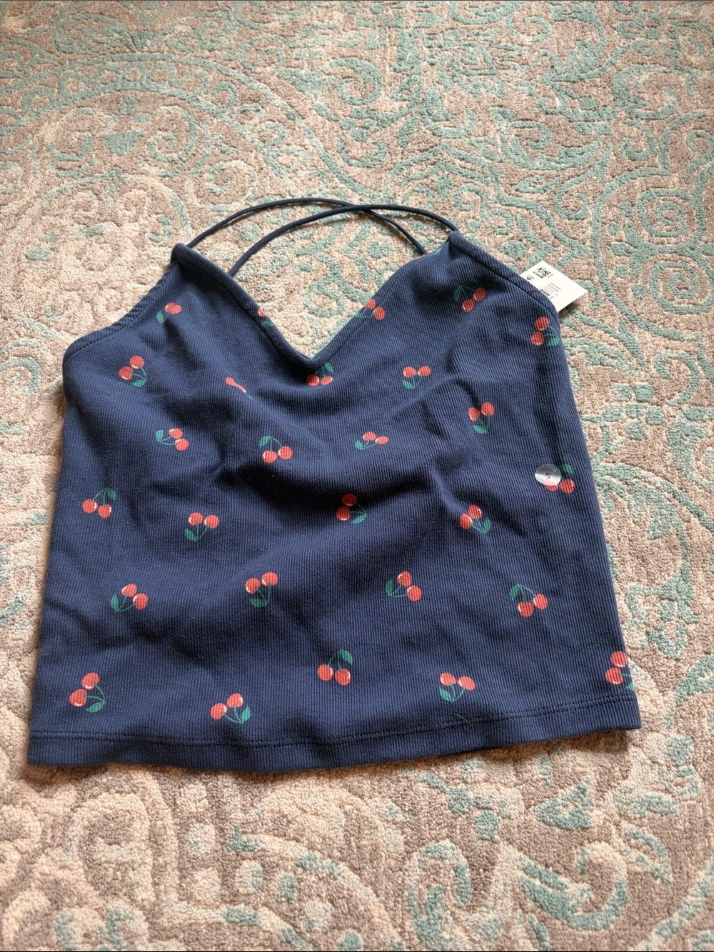 American Eagle Outfitters Navy Cherry-Print Crop Camisole